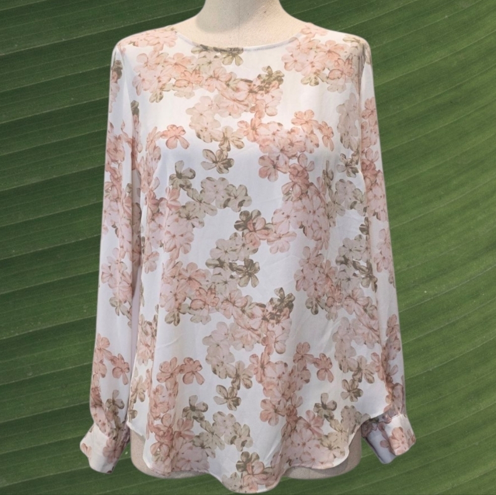 Rose & Olive Floral Blouse in Cream and Pink